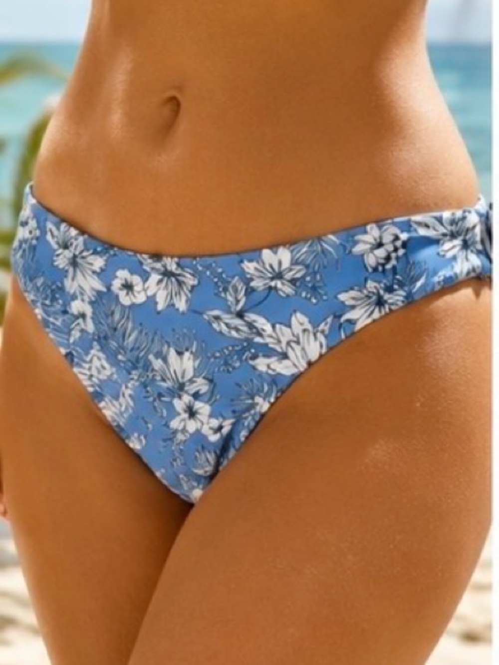Hot Water Reversible Bikini Bottom XL Blue Floral Stripe Tropical